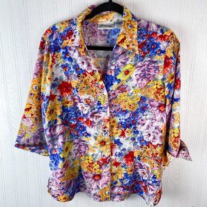 Joanna Floral Blouse button up size large‎